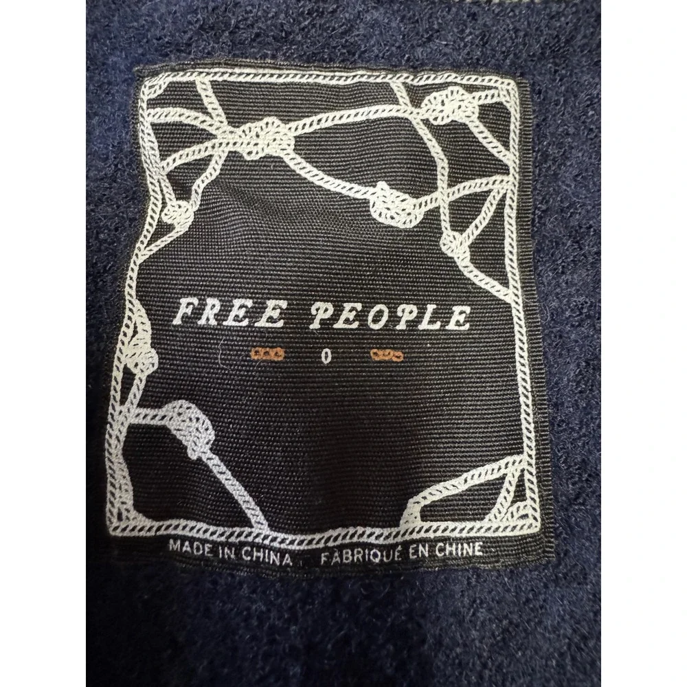 Free People Navy Blue Wool Blend Military Zip Front Coat Size 0